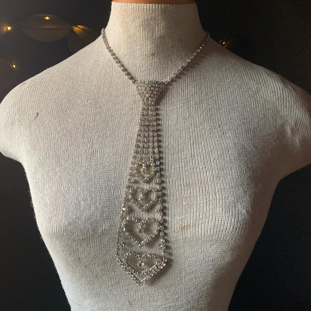 Faux Diamond Necklace Choker Tie